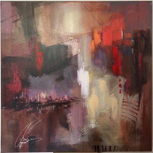 Anna Razumovskaya: 30”x30” Hand embellished Giclee on canvas, Cityscape